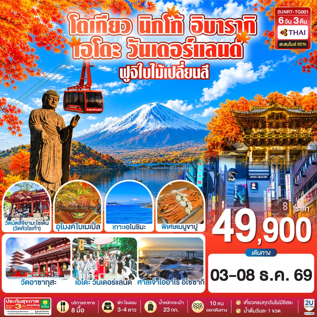 ทัวร์ญี่ปุ่น โตเกียว นิกโก้ เอโดะ วันเดอร์แลนด์  ฟูจิเปลี่ยนสี 6วัน 3คืน  (TG)